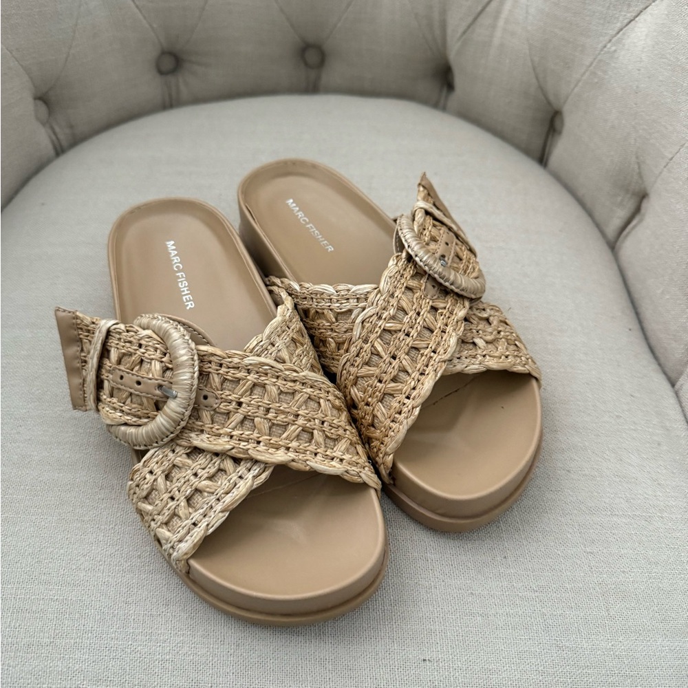 Marc Fisher Beige Woven Buckle Sandals